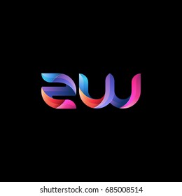 Initial lowercase letter zw, curve rounded logo, gradient vibrant colorful glossy colors on black background