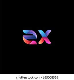 Initial lowercase letter zx, curve rounded logo, gradient vibrant colorful glossy colors on black background