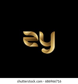 Initial lowercase letter zy, curve rounded logo, gradient glossy gold color on black background