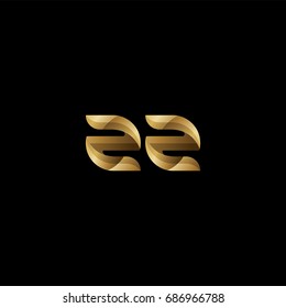 Initial lowercase letter zz, curve rounded logo, gradient glossy gold color on black background