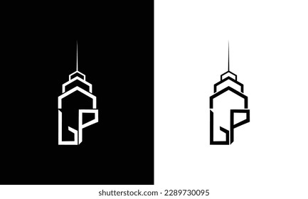 Logotipo inicial de LP con forma de hogar abstracta, diseño moderno de logotipo minimalista
