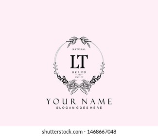 Initial LT beauty monogram and elegant logo design, handwriting logo of initial signature, wedding, fashion, floral and botanical with creative template.
