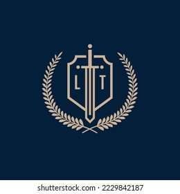 Initial LT elegant sword and shield icon vector template