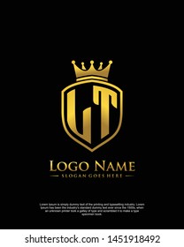 initial LT letter with shield style logo template vector
