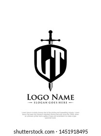 initial LT letter with shield style logo template vector