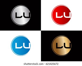 initial Lu letter logo red and blue gold silver 

