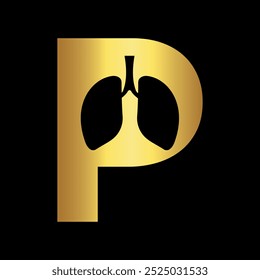 Logotipo inicial de los pulmones combinado con la letra P Plantilla de Vector
