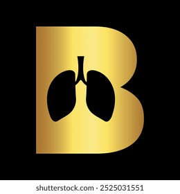 Logotipo inicial de los pulmones combinado con la letra B Plantilla del Vector

