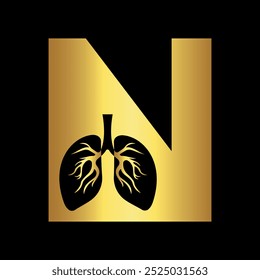 Logotipo inicial de los pulmones se combina con la letra N Plantilla de Vector
