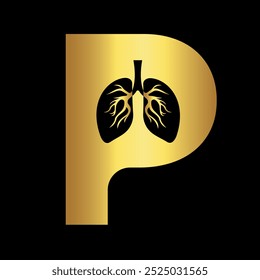 Logotipo inicial de los pulmones combinado con la letra P Plantilla de Vector
