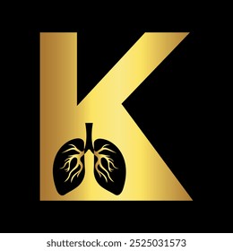 Logotipo inicial de los pulmones se combina con la letra K Plantilla de Vector
