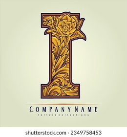 Initial I luxurious floral monogram masterpieces vector illustrations for your work logo, merchandise t-shirt, stickers and label designs, poster, greeting cards advertising business company or brands