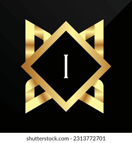 I Initial luxury gold Letter Type Logo Sign Symbol Icon Simple Elegance
