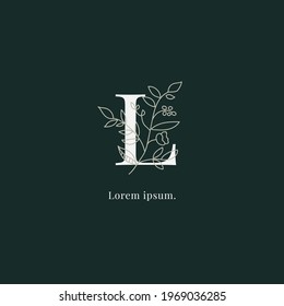 initial luxury L letter monogram logo with leaf and flower vector.