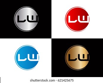 initial Lw letter logo red and blue gold silver 

