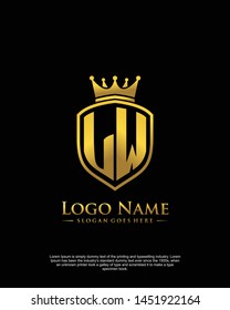 initial LW letter with shield style logo template vector