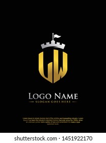 initial LW letter with shield style logo template vector