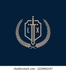 Initial LX elegant sword and shield icon vector template