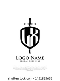 initial LX letter with shield style logo template vector