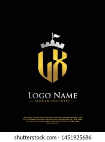 initial LX letter with shield style logo template vector
