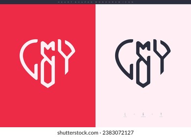 initial LY letters with red heart and love logo flat icon monogram concept