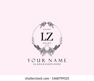 Initial LZ beauty monogram and elegant logo design, handwriting logo of initial signature, wedding, fashion, floral and botanical with creative template.