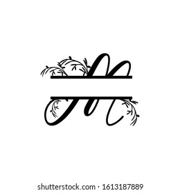 Initial m decorative plant monogram split letter vector