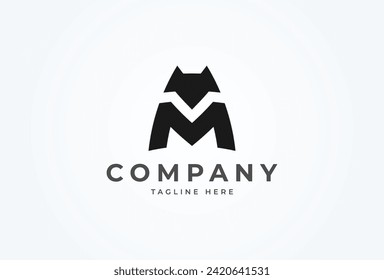 Initial M Dog logo. letter M with dog logo design. flat design logo template element. vector illustration