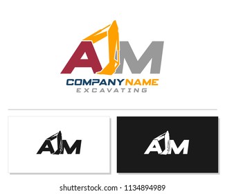 Initial A M excavator logo concept vector with arm excavator template vector.