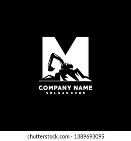 Initial M excavator logo concept template vector