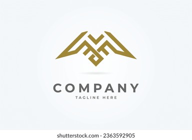 Initial M or FF Eagle logo. Modern eagle with letter M or FF combination. flat design logo template. vector illustration