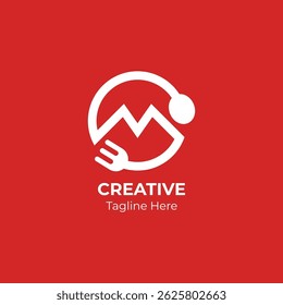 Initial M food circle logo template. Combination fork, spoon, M letter logo design.