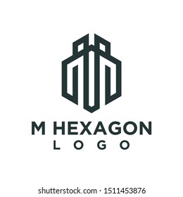 initial m in the form of hexagon logo design for construction companies