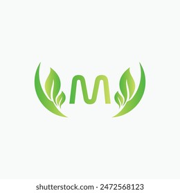 Inicial M Letra verde y hoja para la Naturaleza de belleza moderna Cosmética, vegana, ambiental, nutricional Consultor Servicio Empresa Logo Idea

