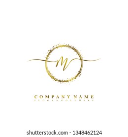 Initial M handwriting with sparkling circle template vector
