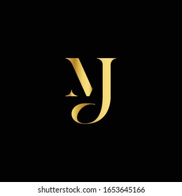 Ursprüngliches M J Luxus-Logo, Brieflogo mit goldener Farbe.
