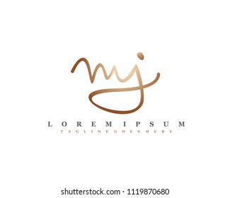 Initial M J signature logo, letter logo with copper color.