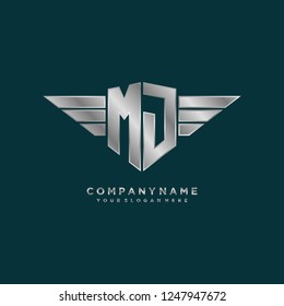 Initial M J wing logo template vector