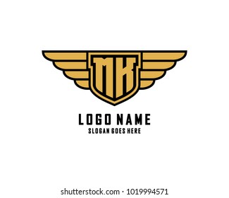 Initial M & K wing shield logo template vector