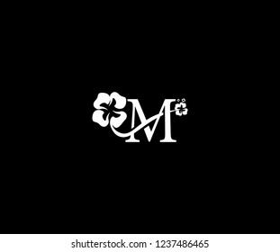 Initial M Letter with Abstract Hibiscus Flower Swoosh Monogram Logotype