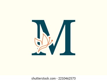 Initial M Letter alphabet with  Butterfly Logo. Initial Butterfly Sign Concept Template.
