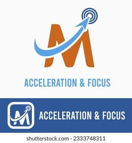 Initial M Letter with arrow upward and focus for accelerated, acceleration, technology company logo idea