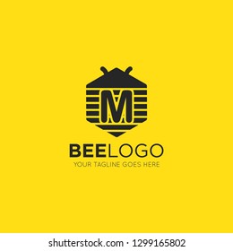 initial m letter bee logo vector illustration design template