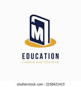 Initial M Letter with Book Icon for E Book, Library, Education, Bookstore Business Logo Idea Template