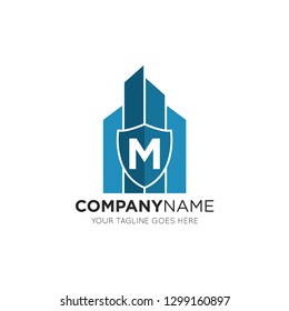 initial m letter building logo vector illustration design template