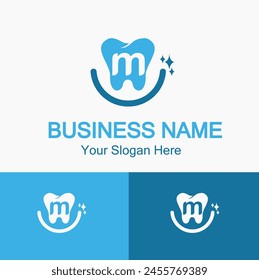 Initial m Letter for Dentist or Dental Clinic Modern Logo Idea. Dental Care, Teeth Care, Orthodontic, Dentistry Logo Concept