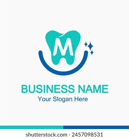 Initial M Letter for Dentist or Dental Clinic Modern Logo Idea. Dental Care, Teeth Care, Orthodontic, Dentistry Logo Concept