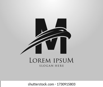  Initial M Letter Eagle Logo Icon with Creative Eagle Head Vector Illustration Design.