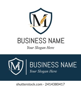 Initial M Letter with Feather Writing for Publisher, Notary, Writer Company Logo Idea