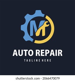 Initial M Letter with Gear and Wrench for Automotive Home Repair, Setting, Maintenance Service Company. Home Repair Business Logo Template